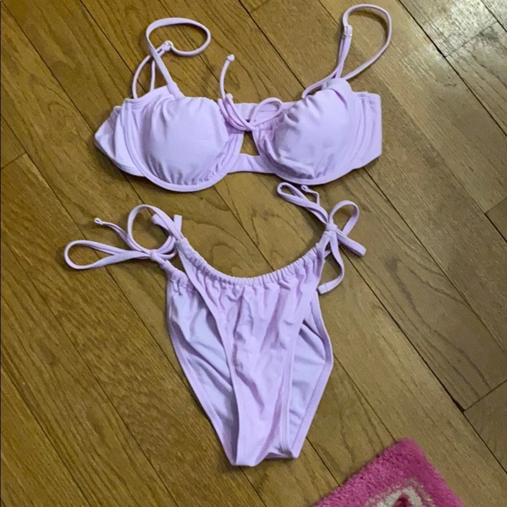 Xhilaration Lilac Ruched String Bikini Set - Picture 2 of 6